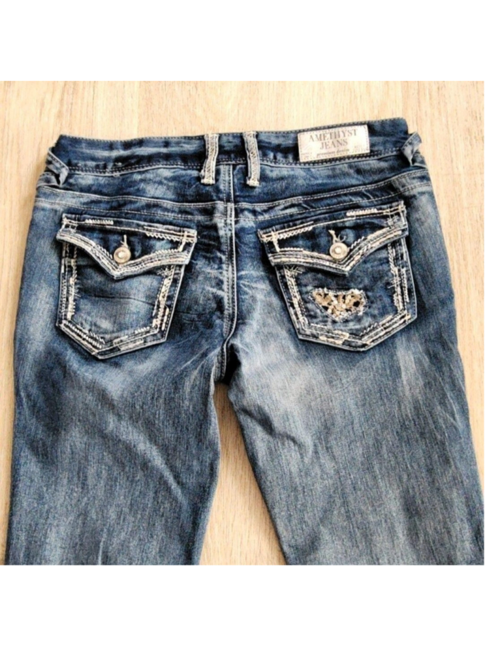 Amethyst Jeans Bootcut Jeans Juniors 3 Blue Wash Lace Sequin Pocket Stretch